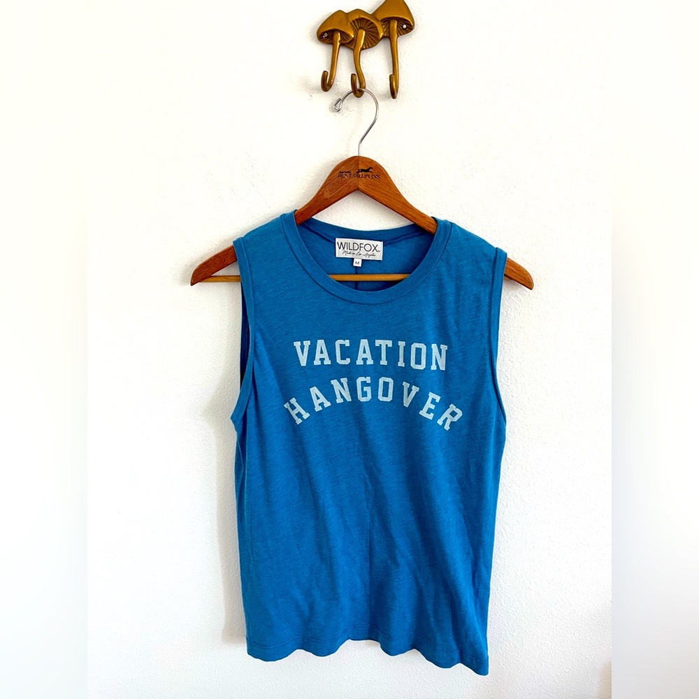 Wild Fox Vacation Hangover Sleeveless Tank Muscle Tank Blue White size medium